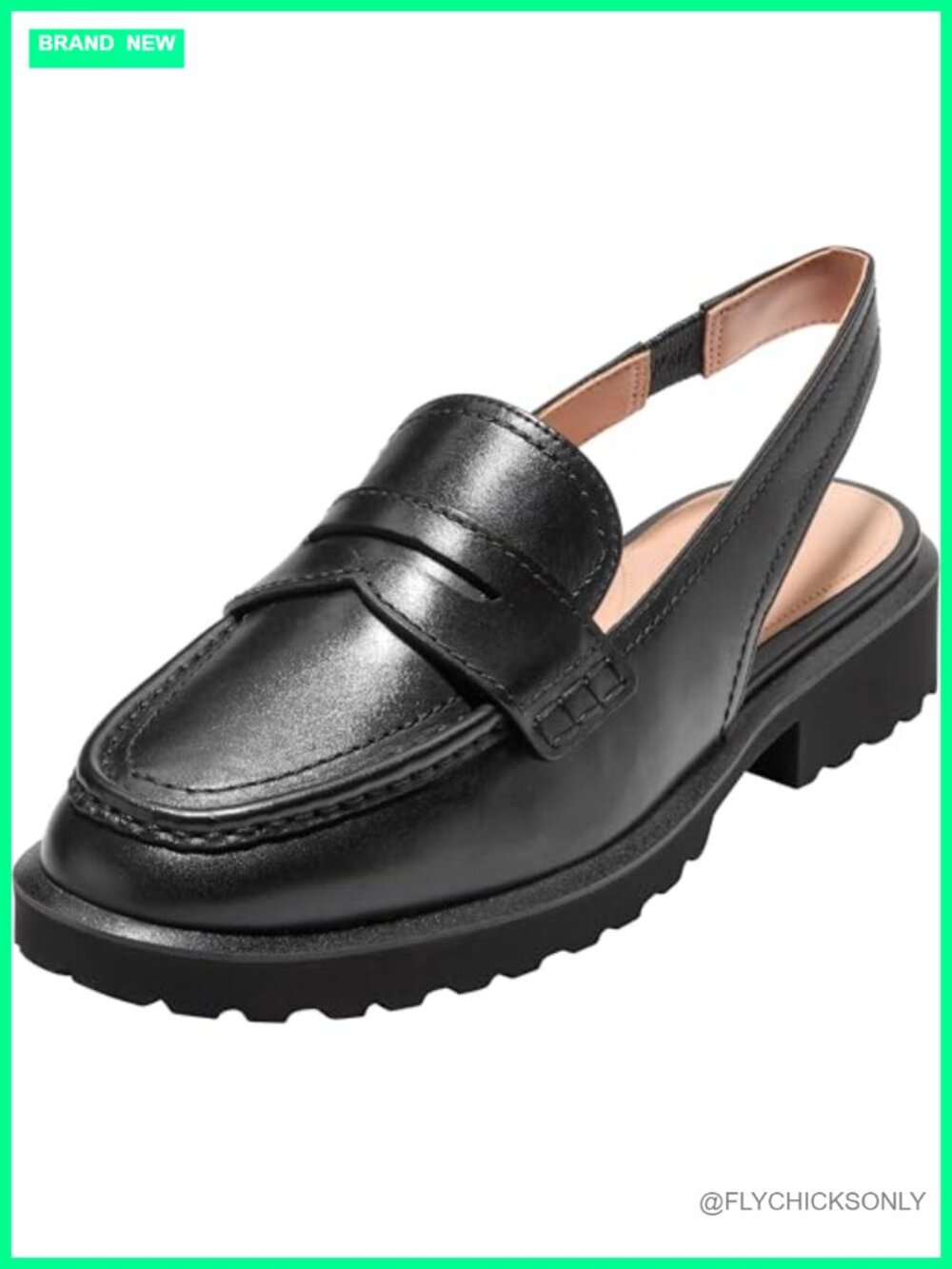 Women's Leather Penny Sling Loafers Comfort Cushioned Business Casual Pull-On
